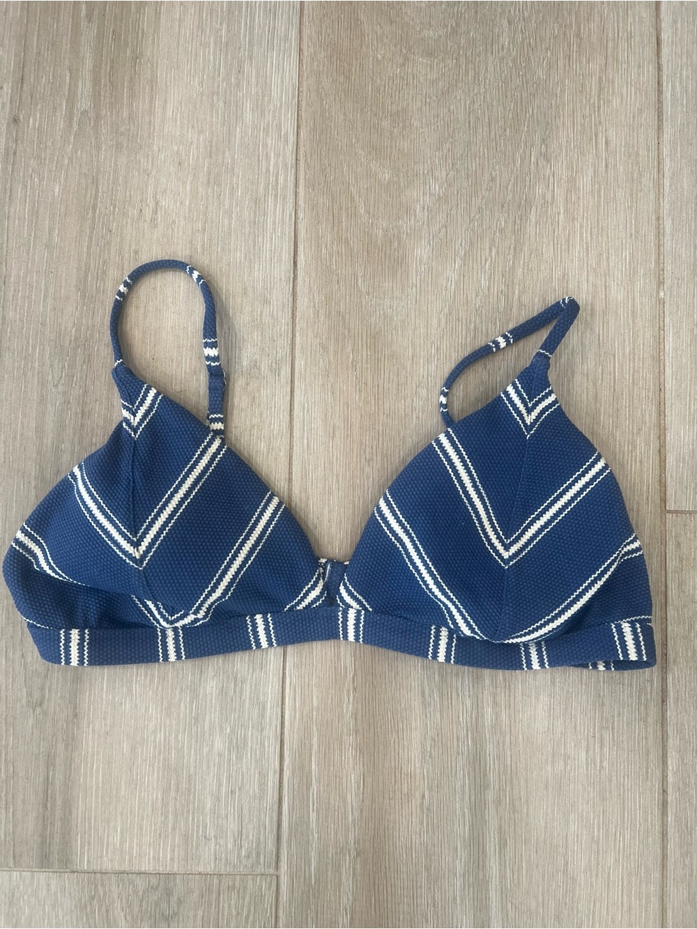 Roxy Navy Striped Triangle Bikini Top, size large